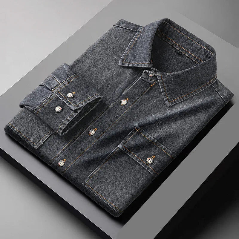 New Autumn Cotton Denim Shirts Men Slim Fit Smart Casual Solid Color Long Sleeve Mens Jeans Shirt Fashion Male Shirt 2265