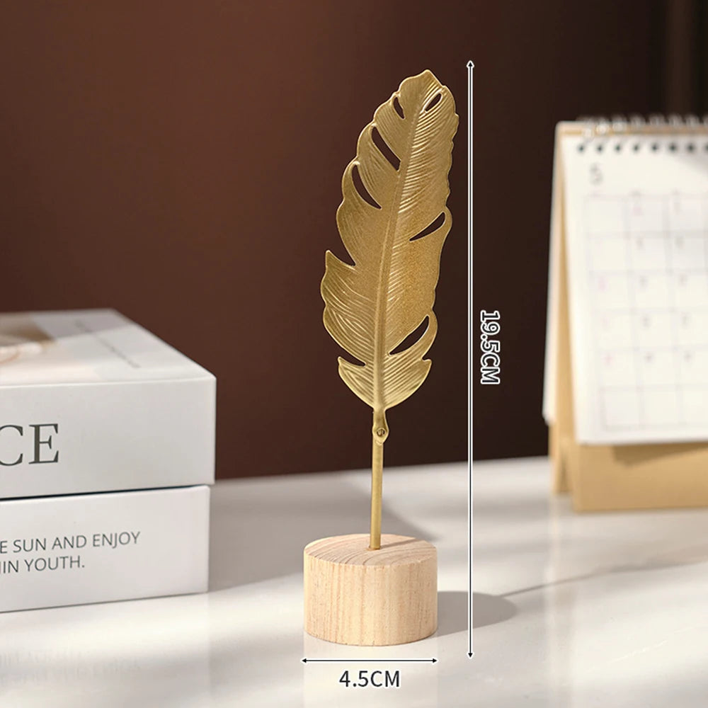 Patung Miniatur Daun Ginkgo Emas Patung Kayu Untuk Ruang Tamu Meja Pejabat Aksesori Dekorasi Rumah Hiasan Nordic