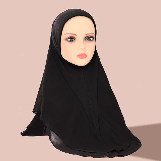 Hijab Wanita Muslim Timur Tengah Tudung Tiga Warna Chiffon Dua Lapisan Tudung Pullover Etnik Tudung Kain Hijab Melayu