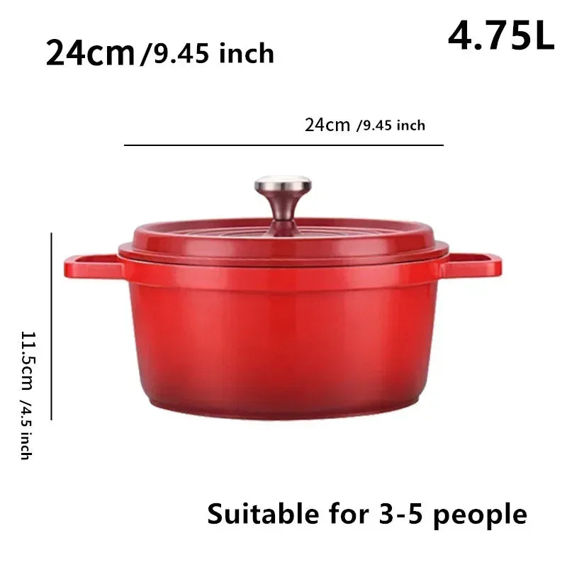 Ketuhar Belanda Aluminium Tuang Berenamel Dengan Penutup Kuali Nonstick 4.7L untuk Pembakaran Roti Salutan Enamel Pinggan Kaserol Untuk Semua Sumber Haba