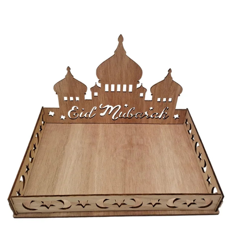 Eid Mubarak Wooden Food Tray Ramadan Decoration for Home 2025 Islamic Muslim Party Decoration Ramadan Kareem Eid Al Adha gift