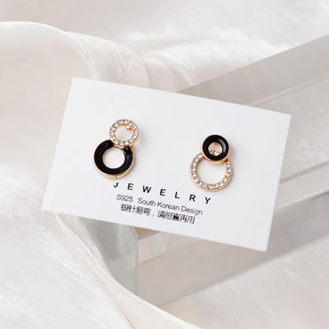 Rock Black Color Heart Dangle Earrings for Women Geometry Round Flower Leaf Butterfly Crystal Brincos Party Jewelry Holiday Gift