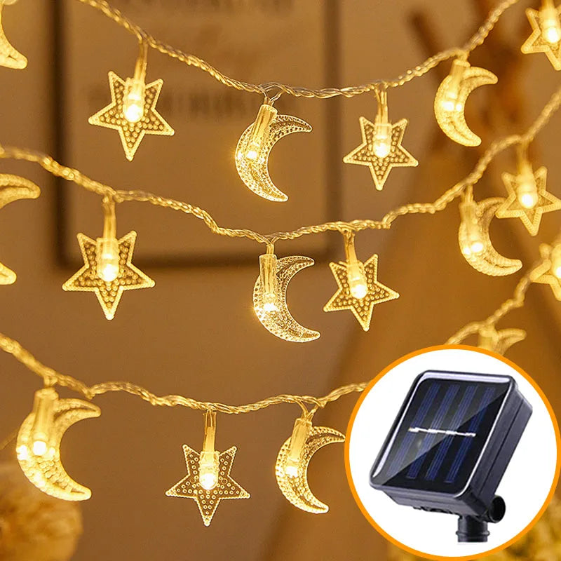 Lampu Rentetan Bintang Bulan Suria Eid Mubarak Lampu Eid Mubarak Luar Kalis Air