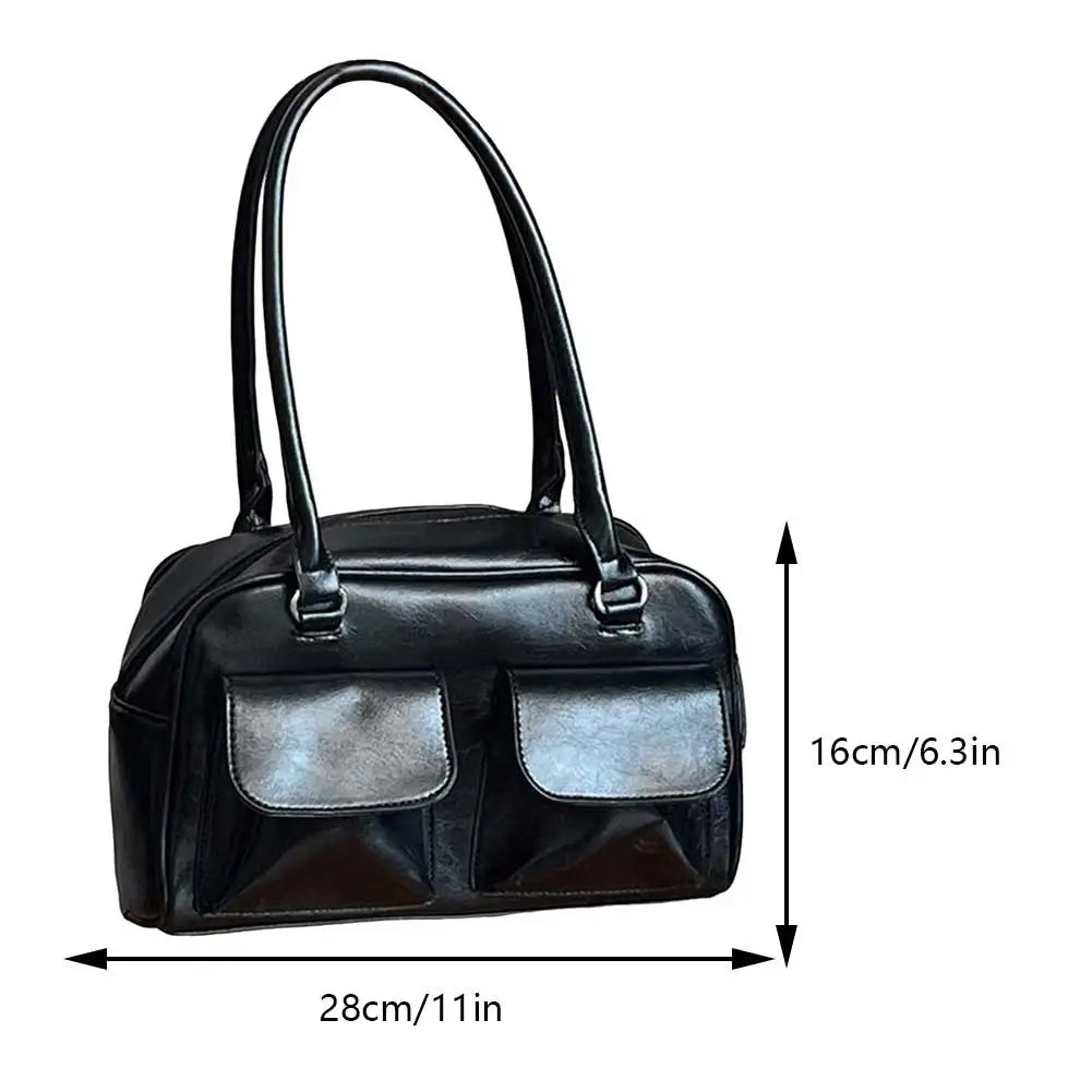 Beg Beli-Belah Beg Kulit PU Retro Wanita Beg Ketiak Pereka Pepejal Beg Ketiak Kasual Poket Berganda Beg Ketiak Tangan