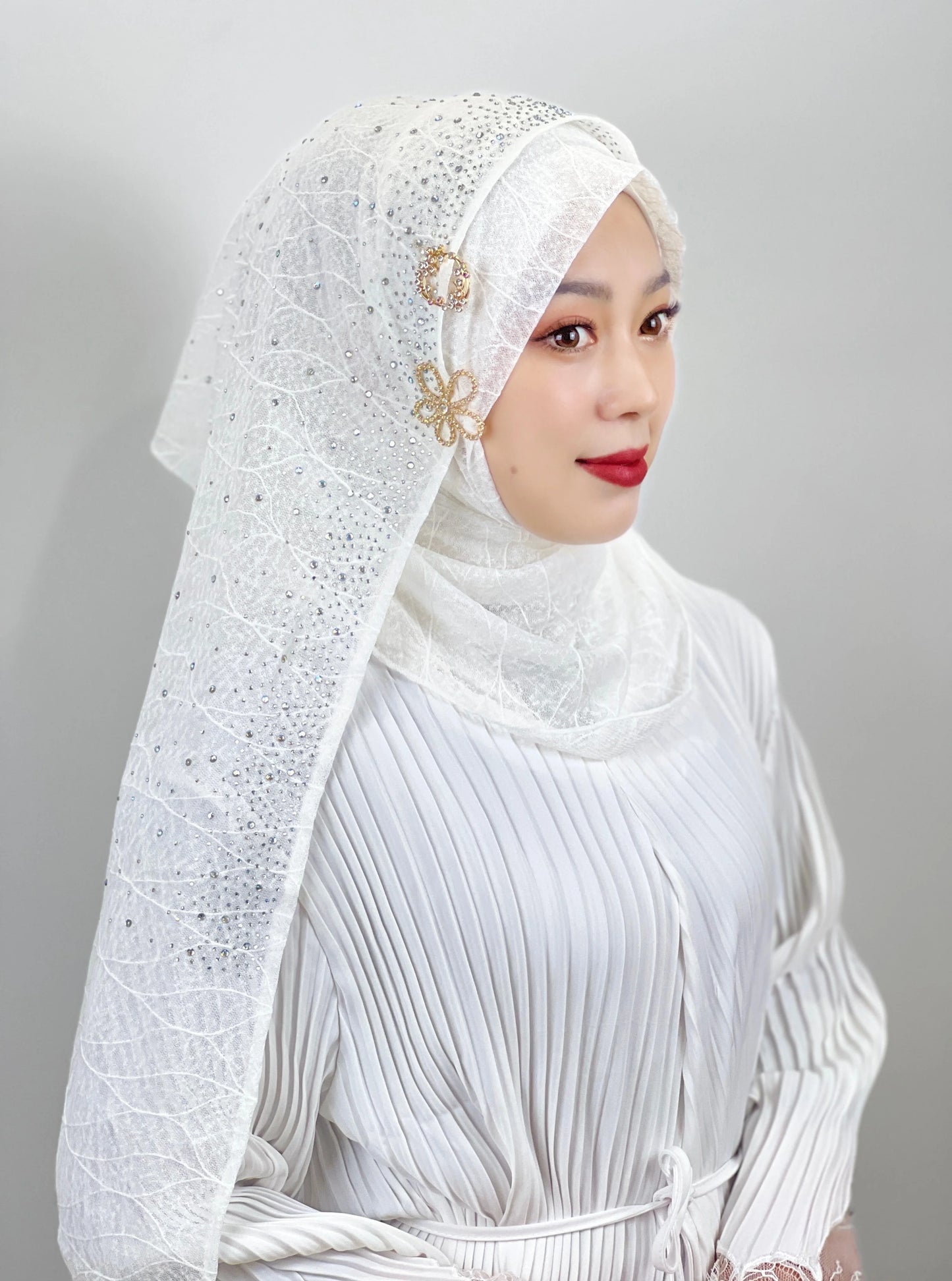 Tudung Muslimah Mesh Bertekstur Serban Panas Berlian Tudung Wanita Muslimah Elegan Hantar Aksesori Rambut Hijab Islam Tudung Muslim