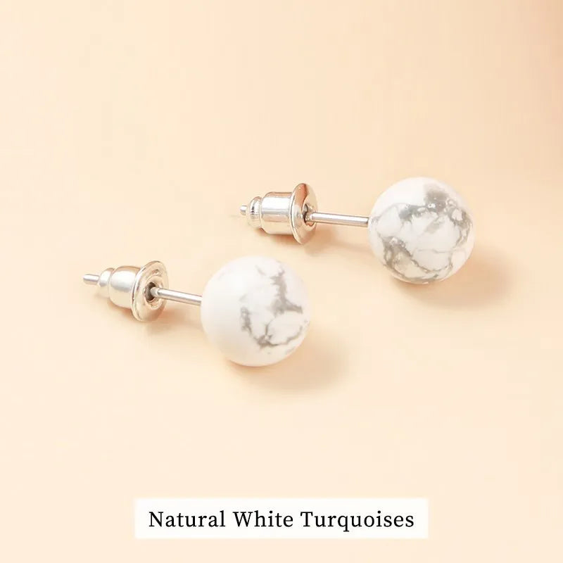 Change Better Natural Stone Amethyst Tiger Eye Agate Round Beads Earring Women Fashion Simple Stainless Steel Crystal Ear Studs