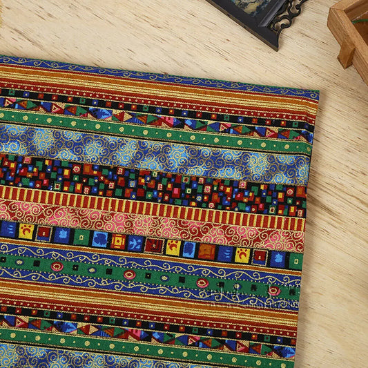 Linen Kapas Gaya Etnik Kain Gangsa Tekstil Rumah Jahit Alas Meja Pakaian Sofa Kusyen Tirai Bahan Beg