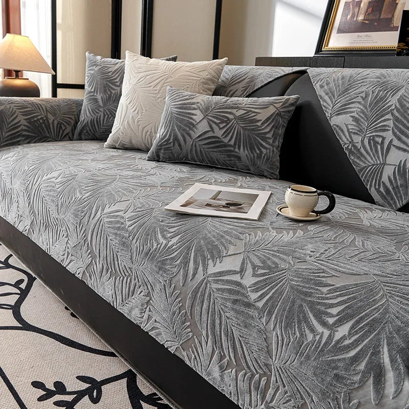 Sarung Sofa Jacquard untuk Hotel Rumah Lembut Tidak Licin Tikar Kusyen Sofa Tebal Corak Daun Tuala Sofa Mewah Hiasan Pelamin Rumah Baharu 쇼파패드