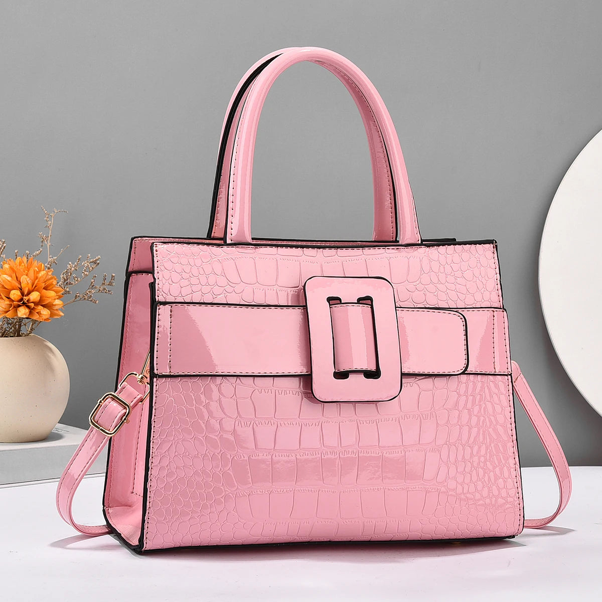 Beg Tangan Kulit Corak Buaya Premium - Dompet Tote & Beg Bergaya untuk Wanita - Serbaguna, Tahan Lama