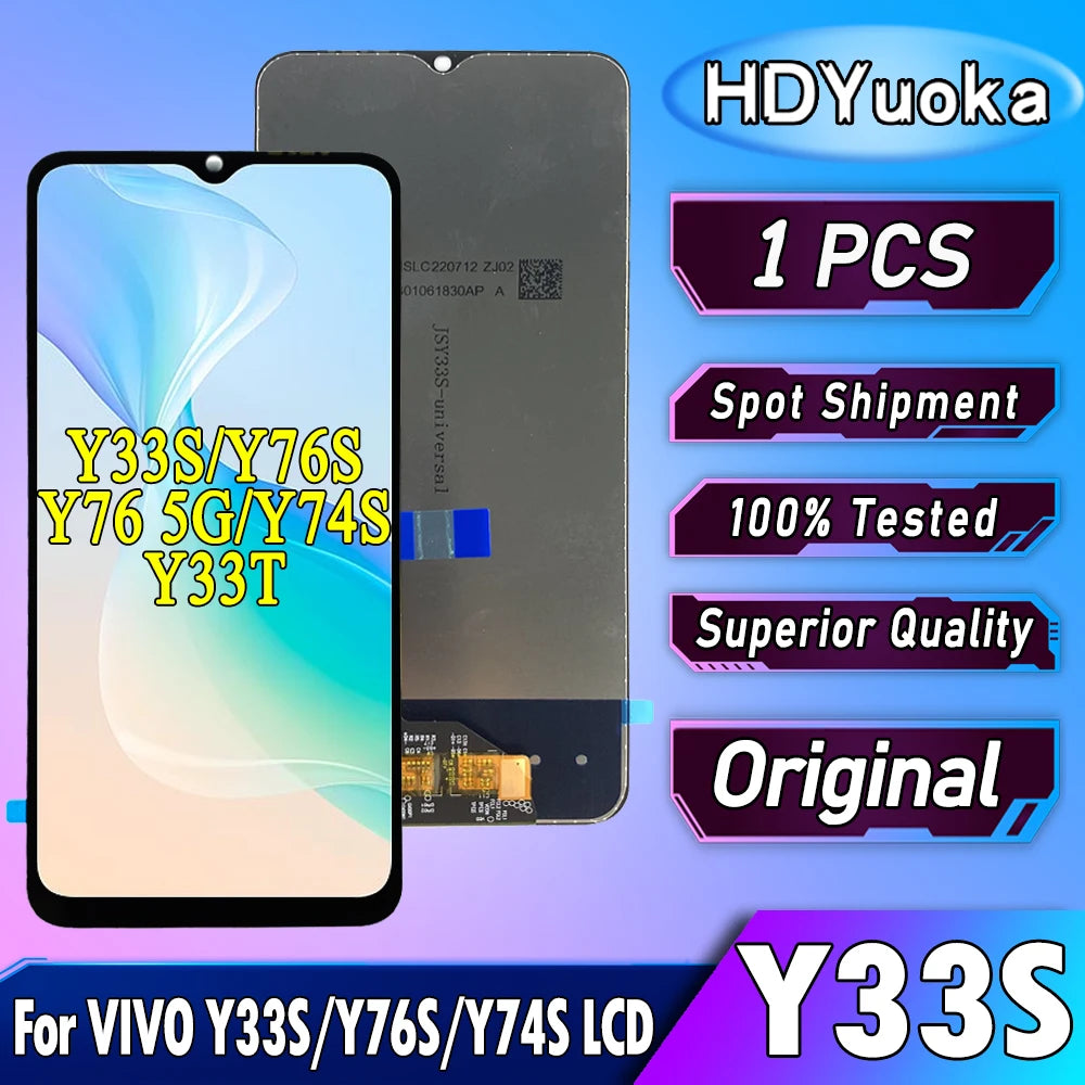 6.58" Original For VIVO Y33s Y74s LCD Display Touch Screen Digitizer For VIVO Y76s Y76 5g LCD For VIVO Y33t Y21t(india) LCD