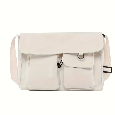 Canvas Shoulder Flap Bag Simple Large Capacity Hand Tote Bag Buckle Satchel Purse