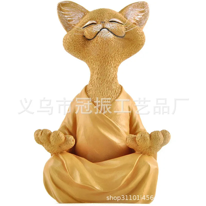 Patung Buddha Kucing Pelik Meditasi Yoga Hiasan Kucing Bahagia Hiasan Kraf Tangan Rumah