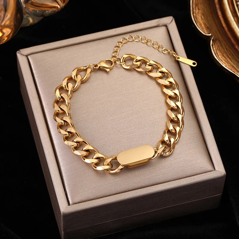 Gelang EILIECK 316L Keluli Tahan Karat Warna Emas untuk Wanita Gelang Rantai Pautan Gaya Mudah Fesyen Trendi Hadiah Barang Kemas Tidak Luntur