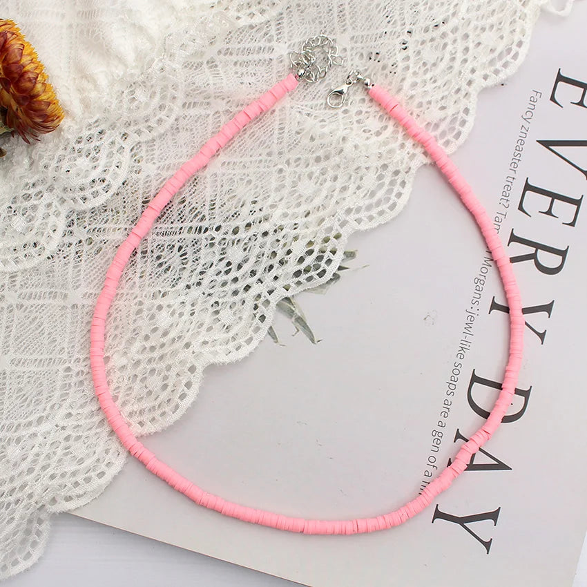 Colorful Beads Necklace Women Summer Korean Handmade Fashion Boho Polymer Clay Choker Pendant Neck Collar Female Beach Jewelry