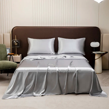 Satin Silk Bed Sheet with Pillowcase Twin/Full/Queen/King Top Sheets Solid Color Flat Bed Sheets Smooth Bed Sheet Sets