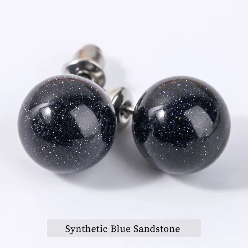 Change Better Natural Stone Amethyst Tiger Eye Agate Round Beads Earring Women Fashion Simple Stainless Steel Crystal Ear Studs