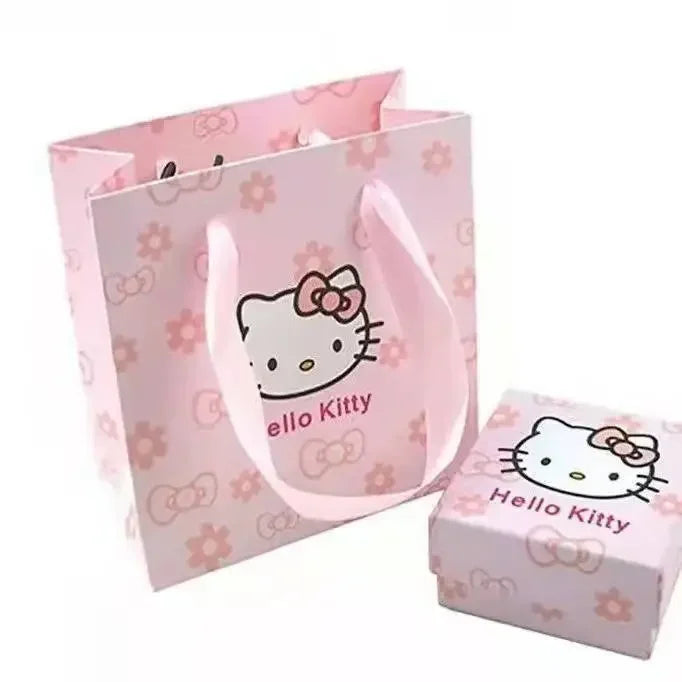 Kalung Hello Kitty Sanrio Watak Anime Pink Peach Heart Crystal Cat Gelang Tolak Tarik Loket Hiasan Pasangan Hadiah Gadis