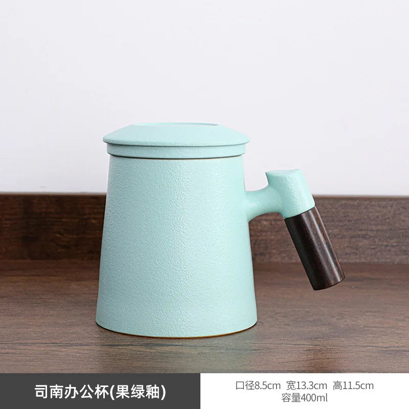 400ML Mug Seramik Cawan Teh dengan Infuser Penapis Tali Pinggang Isi Rumah Mug Dua Dinding Peralatan Minum Pejabat dengan Pemegang Penutup Penapis Teh