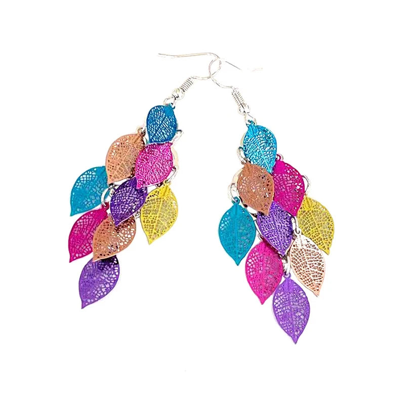 Vintage Hollow Leaves Drop Earrings for Women Bohemian Colorful Long Dangle Earrings 2024 Fashion Jewelry boucle oreille femme