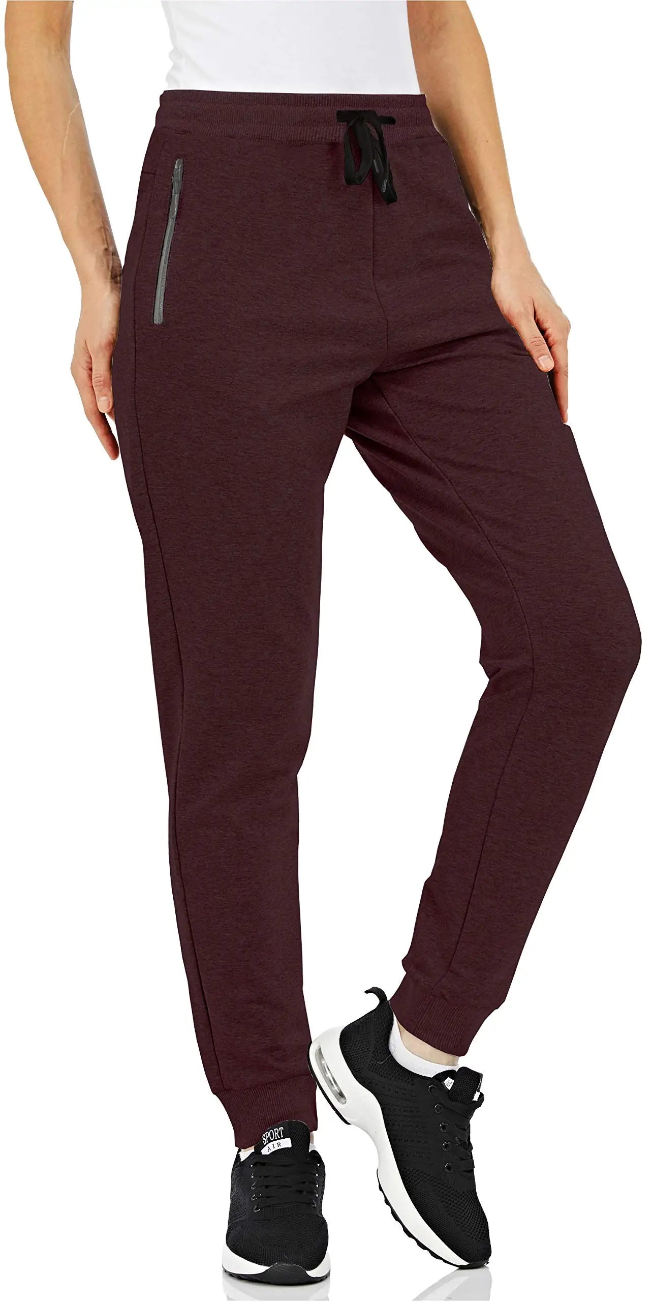 TACVASEN Cotton Jogger Seluar Wanita Kasual Hiking Seluar Panjang Poket Zip Bernafas Pinggang Serut Seluar Peluh Luaran
