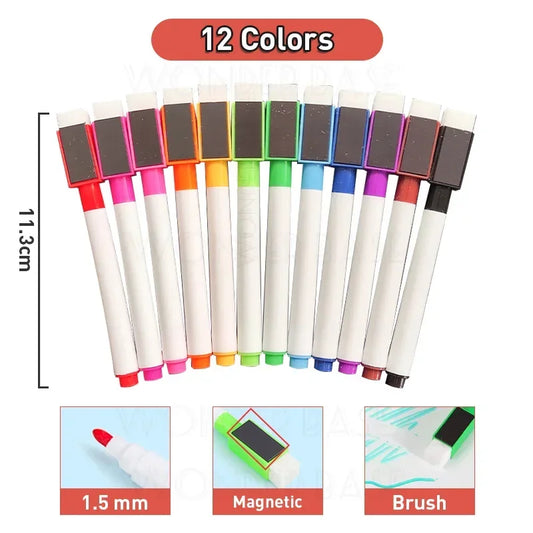 8/12 Clolors Pen Papan Putih Magnetik Boleh Dipadam Penanda Padam Kering Penanda Berasaskan Air Penanda Grafiti Penanda Kelengkapan Pejabat Sekolah