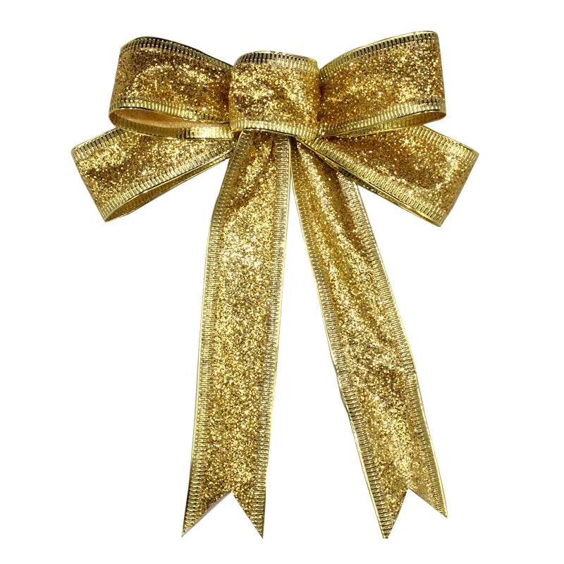 Gold Silver Red Beautiful Bow Tie Christmas Tree Decoration Christmas Ribbon Bow Holiday Pendant Home Bow Knot Door Pendant