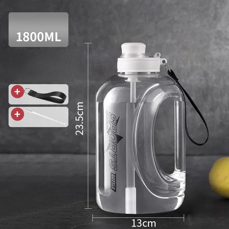 1pc Half Gallon Water Bottle 1.8L 2.8 L Large Water Bottle with Straw and Portable Handle Strap Gym Water Bottle for Sports