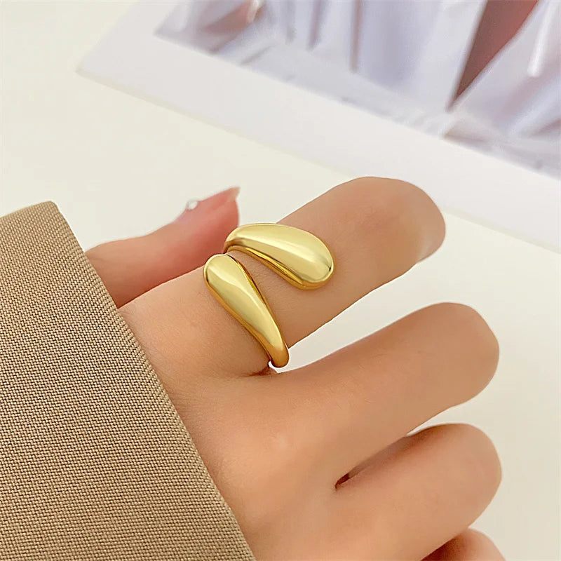 Irregular Hollow Opening Rings For Women Stainless Steel Gold Color Geometric Ring Fashion Simple Party Christmas Jewelry Gifts