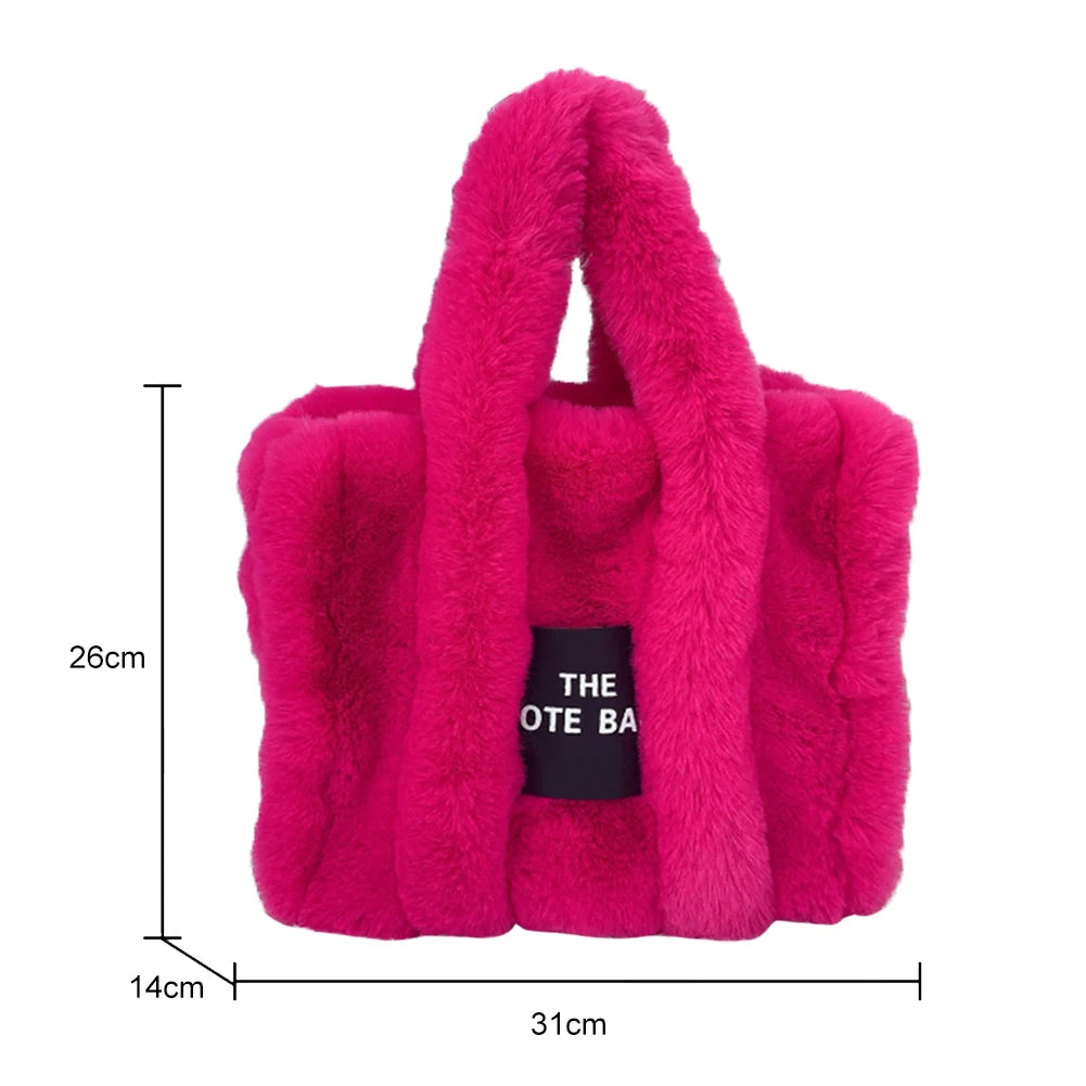 Beg Tote Mewah Bulu Tiruan Musim Sejuk Beg Wanita Pereka Bentuk Surat Beg Tangan Kapasiti Besar Beg Bahu Dompet Beg Beg Beg Wanita Bolsas