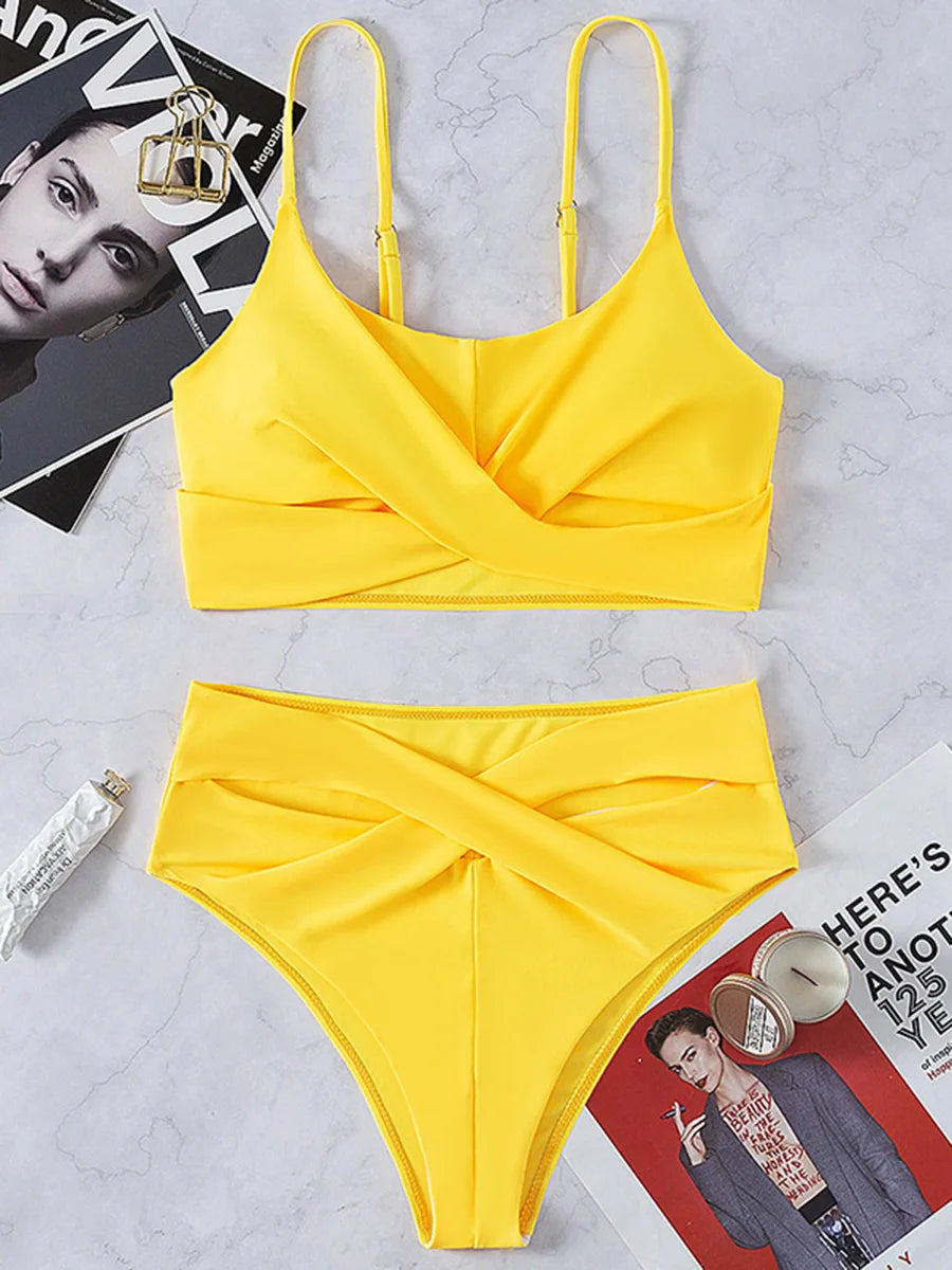 2024 Seksi Berkilat Glitter Bikini berkilauan pakaian renang pinggang tinggi Wanita pakaian renang wanita Twist Bandeau bikini set Bathers pakaian mandi