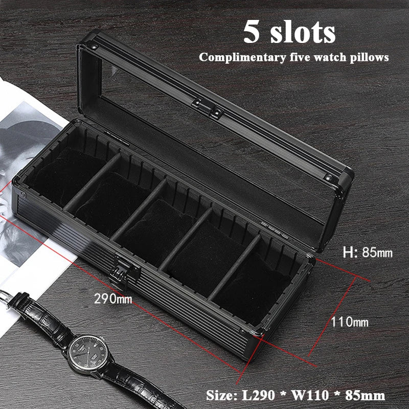 5 Slot Kotak Jam Tangan Aluminium Alloy Tertinggi Kotak Penyimpanan Jam Tangan Kotak Paparan Storan Jam Tangan Mudah Alih Diy Selang Dalaman