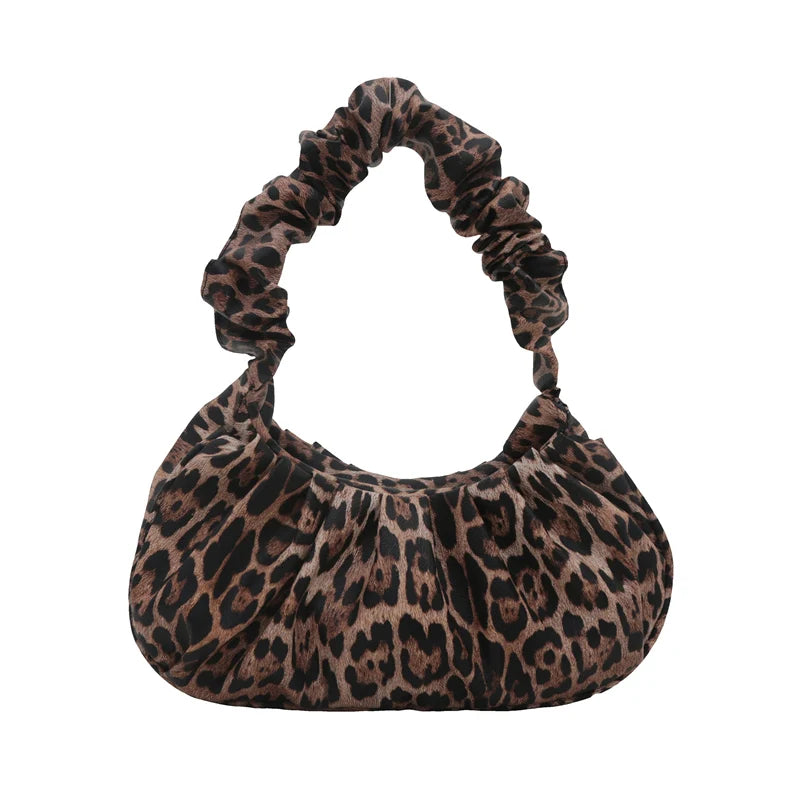 Women PU Leather Shoulder Bag Leopard Print Underarm Bag Trendy Clutch Purse Hobo Bag untuk Membeli-belah Perjalanan