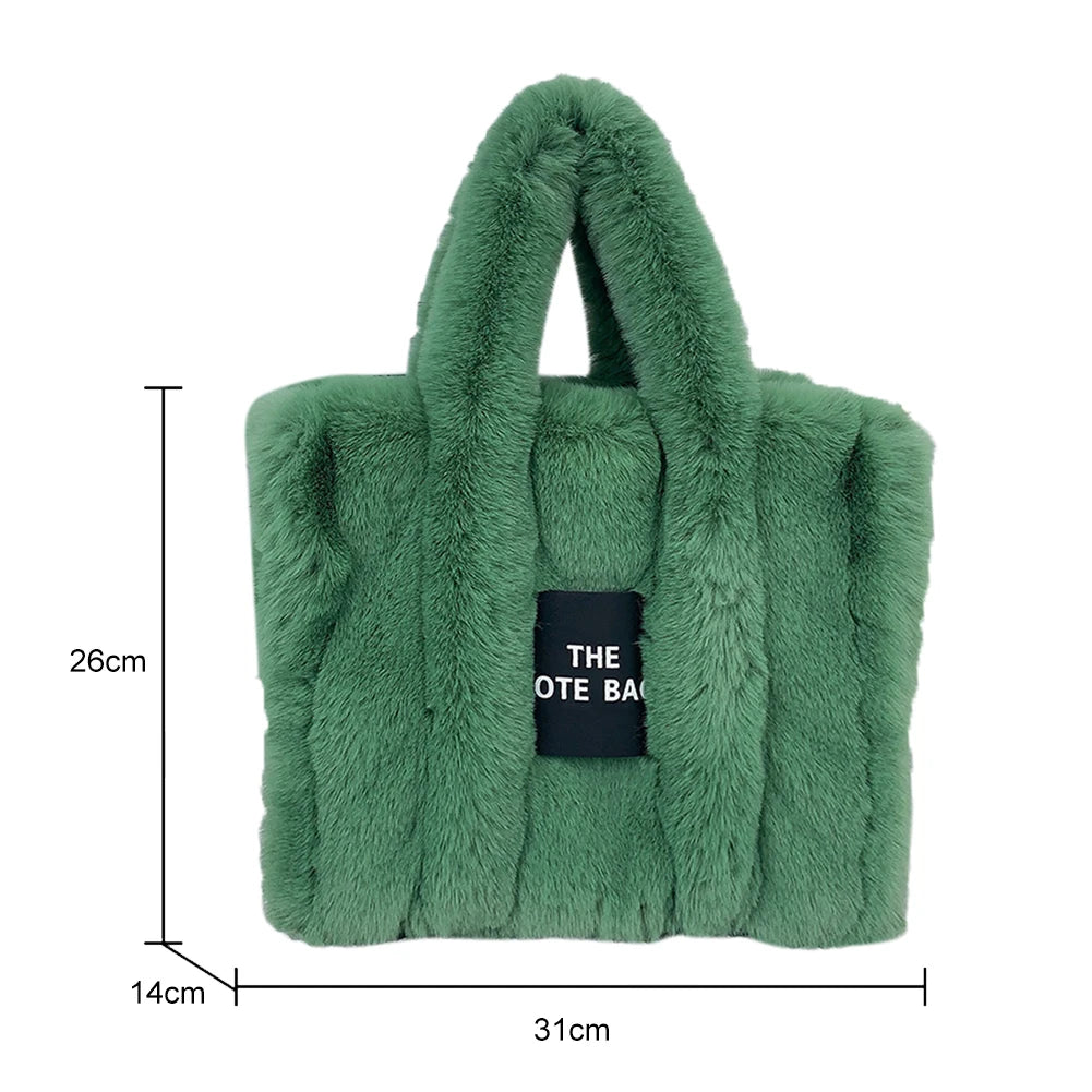 Beg Tote Mewah Bulu Tiruan Musim Sejuk Beg Wanita Pereka Bentuk Surat Beg Tangan Kapasiti Besar Beg Bahu Dompet Beg Beg Beg Wanita Bolsas
