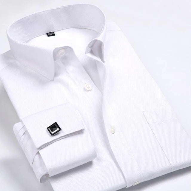 Men's French Cuff Dress Shirt Long Sleeve Formal Business Buttons Male Shirts Regular Fit Cufflinks Shirt Plus size 6XL
