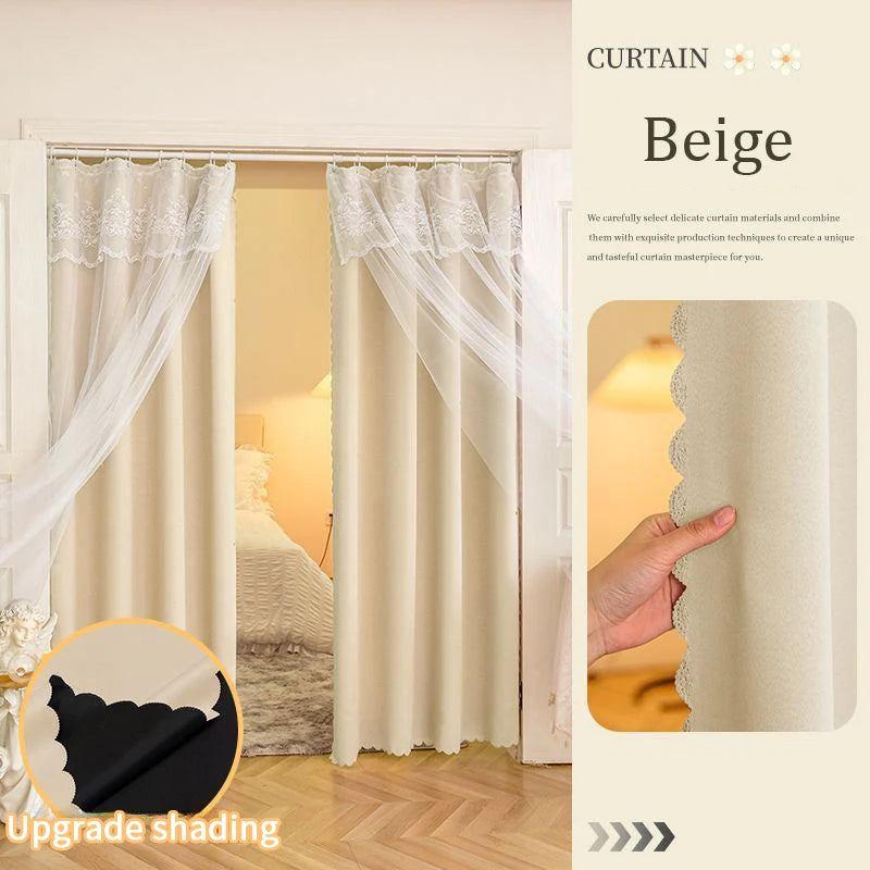 Ins Lace Curtains Window Hanging Curtains Living Room Bedroom Blackout Drape Double Layers Romantic Windows Sheer Drapes