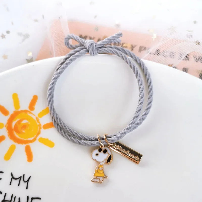 Snoopy Cartoon Hair Bands For Women Girl Hairs Accessories Rubber Band Headwear with Alloy Pendant Children Hair Ties Hair Rope