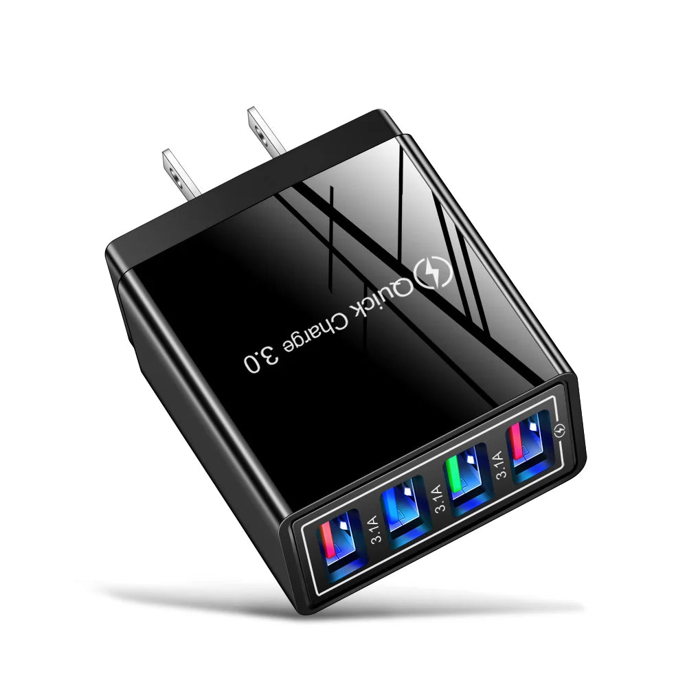3.1A EU US 4USB Ports AC Perjalanan Rumah Pengecas Dinding Penyesuai Kuasa Untuk IPhone 12 13 14 15 Pro Max Samsung Xiaomi Huawei