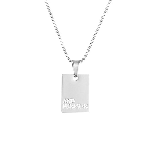 2022 Gold Color Stainless Steel Pendants Necklace Inspirational Engraved Letters Square Pendant Beads Chain Necklace For Women