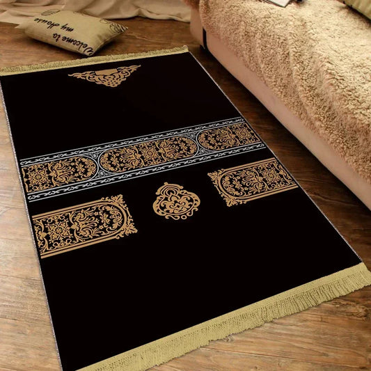 Thick Soft Islamic Prayer Mat Soft Plush Thickened Jacquard Fringed Rug Machine Washable Non-Slip Living Room Rug