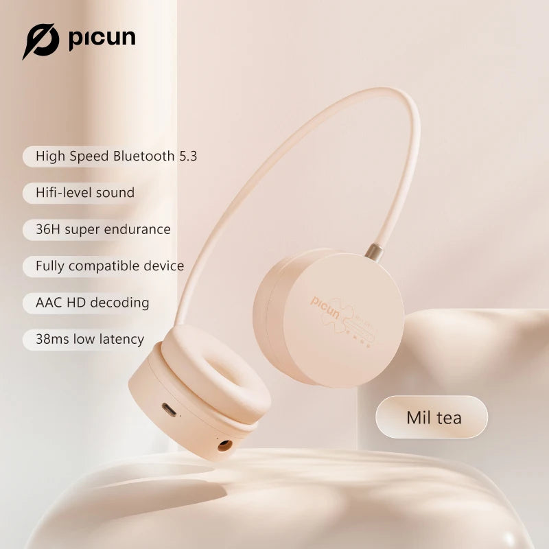Fon Kepala Wayarles Picun i30 Stereo HiFI Alat dengar Bluetooth 5.3 Ringan dengan Mikrofon 36Jam Masa Main untuk Perjalanan PC Telefon
