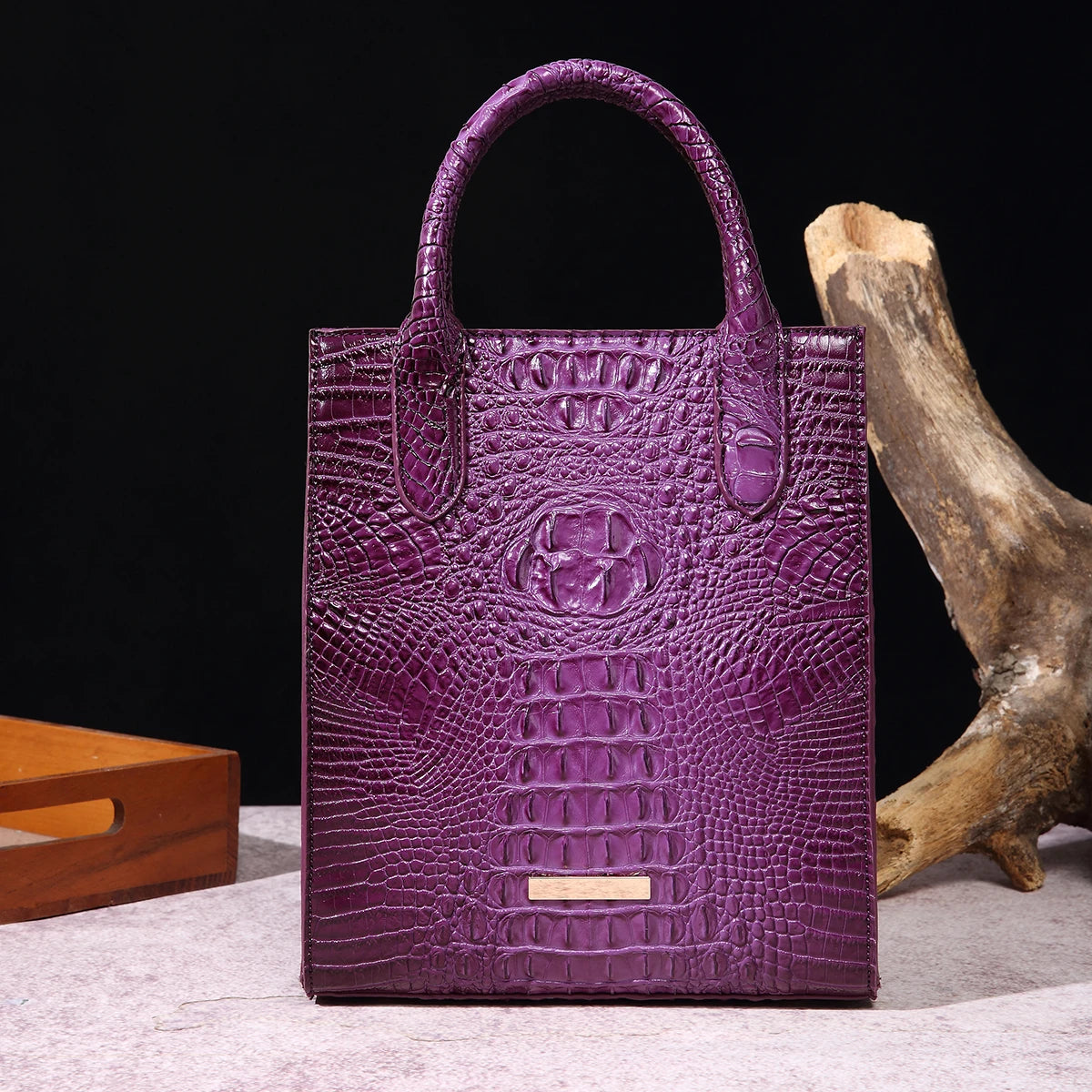 Beg Tote Corak Buaya Vintage Beg Satchel PU Mewah Beg Tangan Klasik Wanita Untuk Ulang-Alik