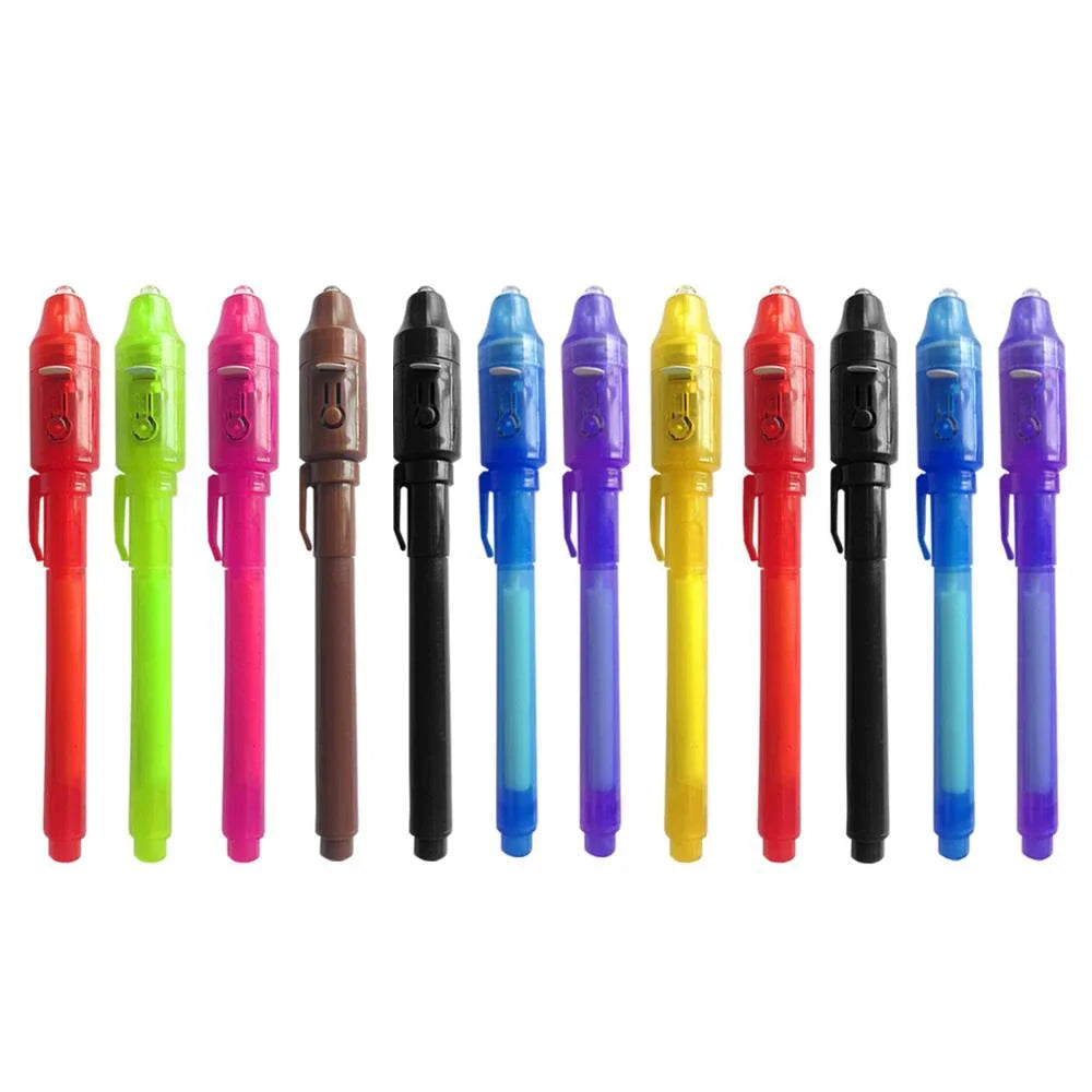 Pen Ink Invisible 12 PCS, Pen Perisik dengan Cahaya UV, Penanda Ajaib untuk Mesej Rahsia, Hadiah Kotak Harta Karun, Hadiah Parti Kanak-kanak, Hadiah Mainan