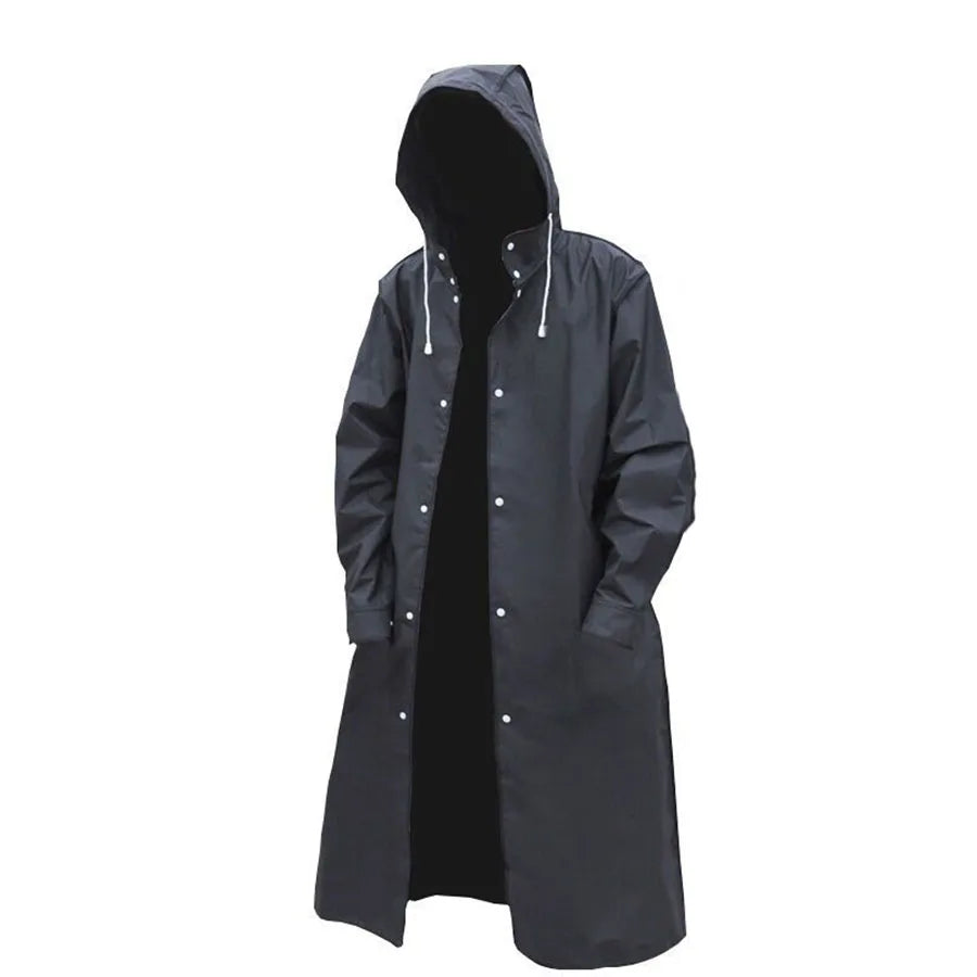 Black Adult Windbreaker Style Raincoat Hat Rope Lengthened Thickened Fashionable One-piece Outdoor Single Person EVA Raincoat