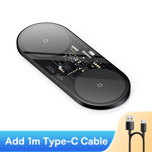 Pengecas Wayarles Dwi Baseus 20W untuk iPhone 16 15 14 Airpod Pro Pengecas Wayarles Qi Pantas untuk Pad Pengecasan Samsung Xiaomi 12 Pro