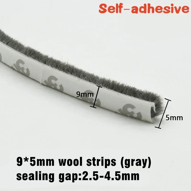 10M Sealing Brush Strip Aluminium Alloy Door Window Soundproof Weather Stripping Seal for Dustproof Groove Gap Filler Blocker