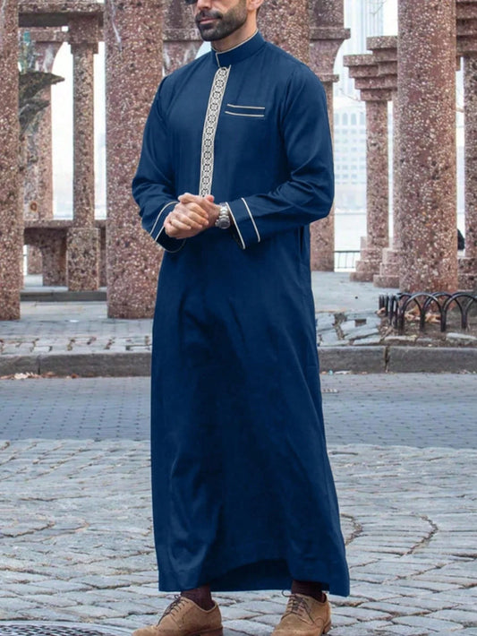 Jubah lelaki arab islam islam lengan panjang bersulam kolar thobe arabian untuk lelaki