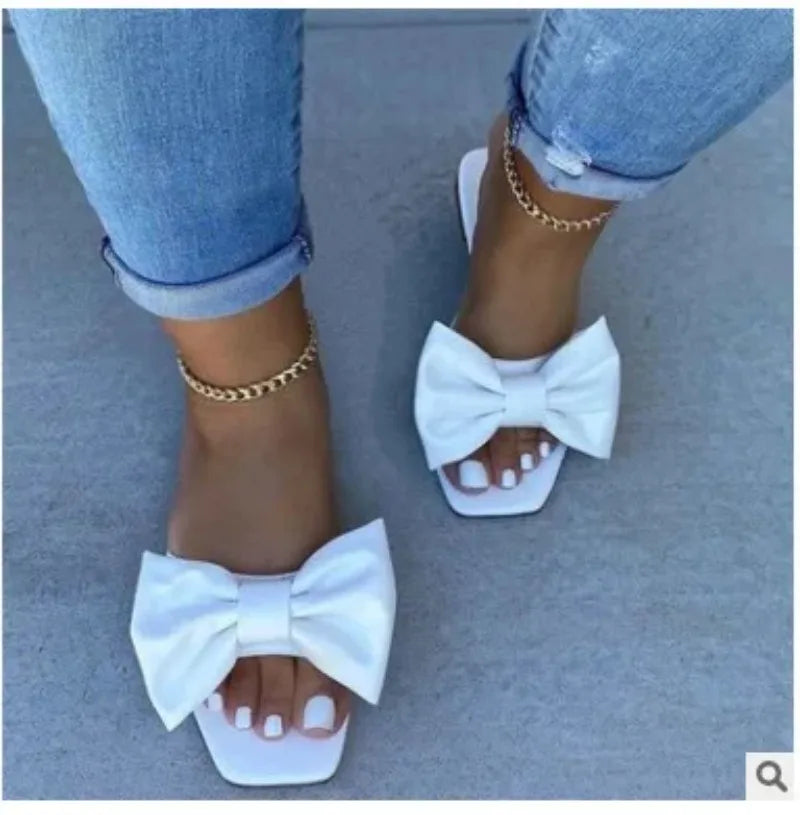 Women's Slippers Summer New Fashion Shoes for Women Plus Size 43 Solid Bow Flat Outdoor Beach Slippers Female Zapatos Mujer