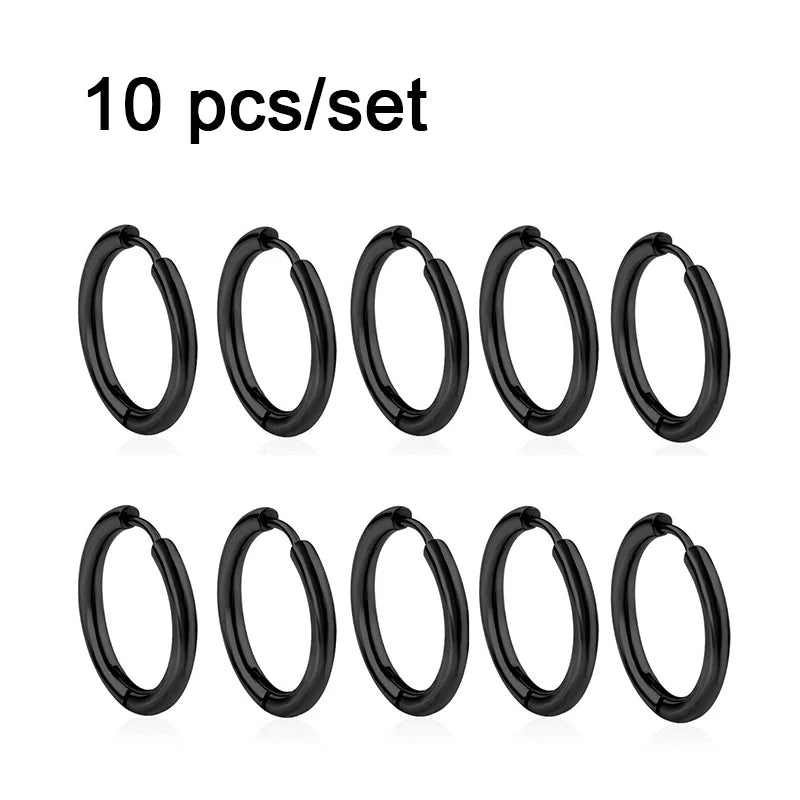 10pcs Small Hoop Earrings Women Men Gold Silver Color Stainles Steel Round Earrings Circle Anti-allergy Pendientes Mujer 2022