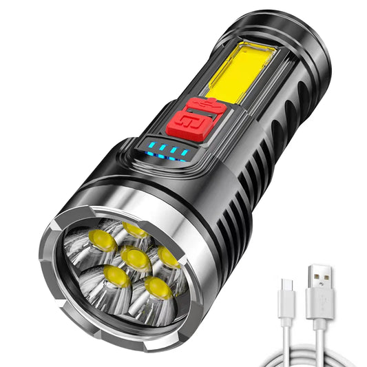 Powerful LED Flashlight Tactical Torch USB Rechargeable COB Flashlight 4 Modes Waterproof Lamp Ultra Bright Camping Lantern