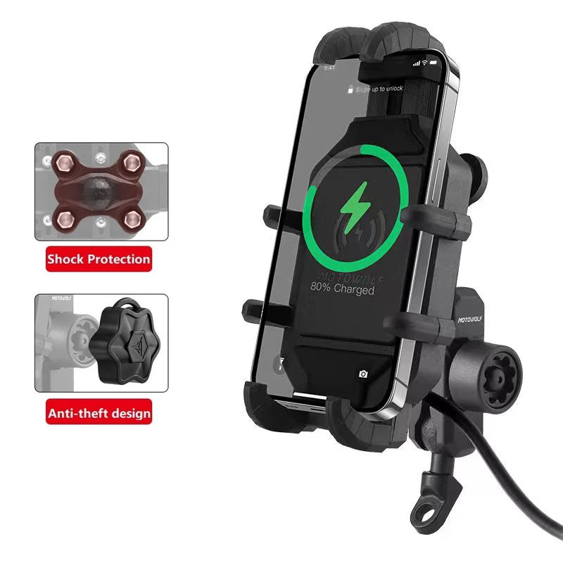 Pemegang Telefon Motosikal Basikal Pendirian Mudah Alih Basikal Pendakap Sokongan Telefon Bimbit dengan Pengecas Wayarles Pengecasan Cepat QC3.0 USB